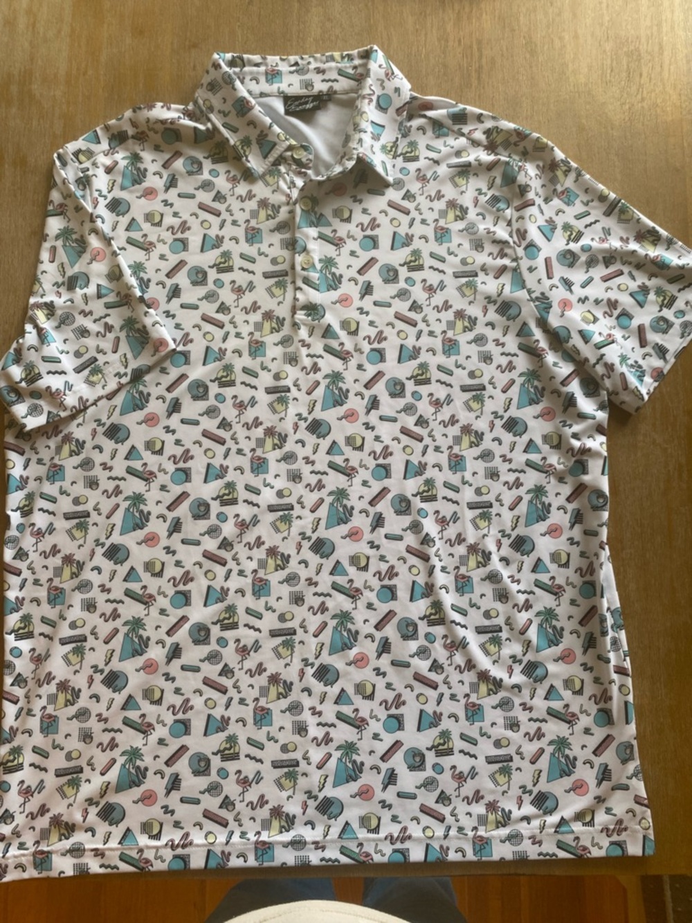 Sunday Swagger Men's Golf Shirt with Tropical Geo Print, XL - Picture 2 of 3